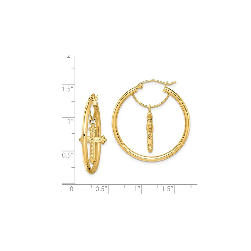 multi-colored earrings for women-Dangling Cross Hoops Earrings (14K)