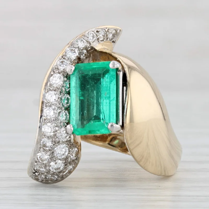 emerald engagement rings with diamonds for women-1.73ctw Emerald Diamond Cocktail Ring 14k Yellow Gold Size 5