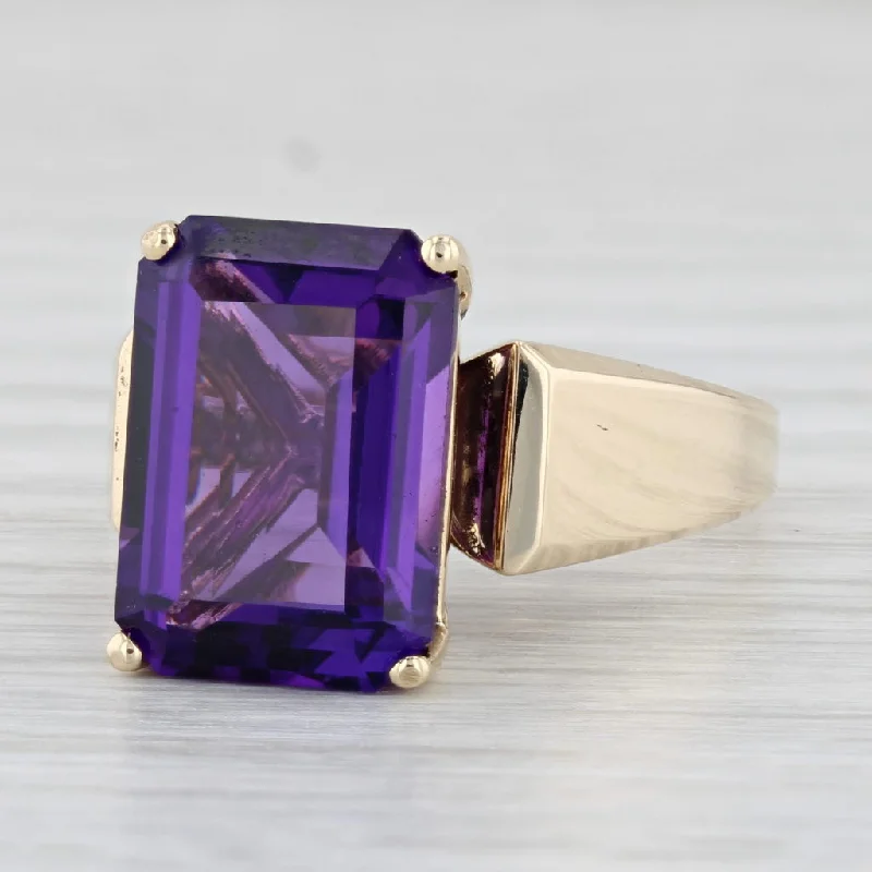 heart-shaped diamond engagement rings for women-6.65ct Amethyst Emerald Cut Solitaire Ring 10k Yellow Gold Size 9