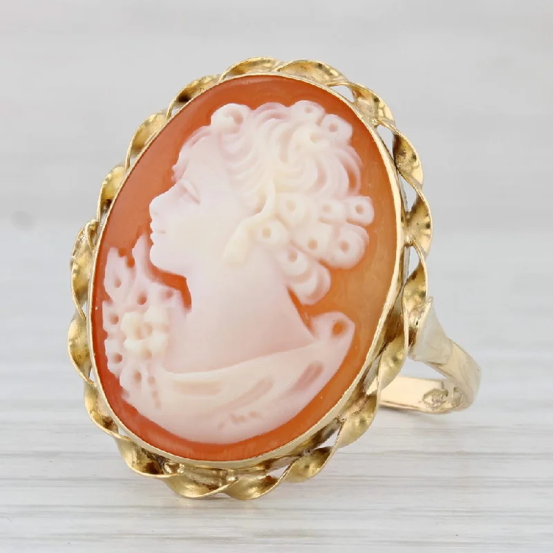 engagement rings with matching wedding bands for women-Vintage Figural Carved Shell Cameo Ring 18k Yellow Gold Size 8.25