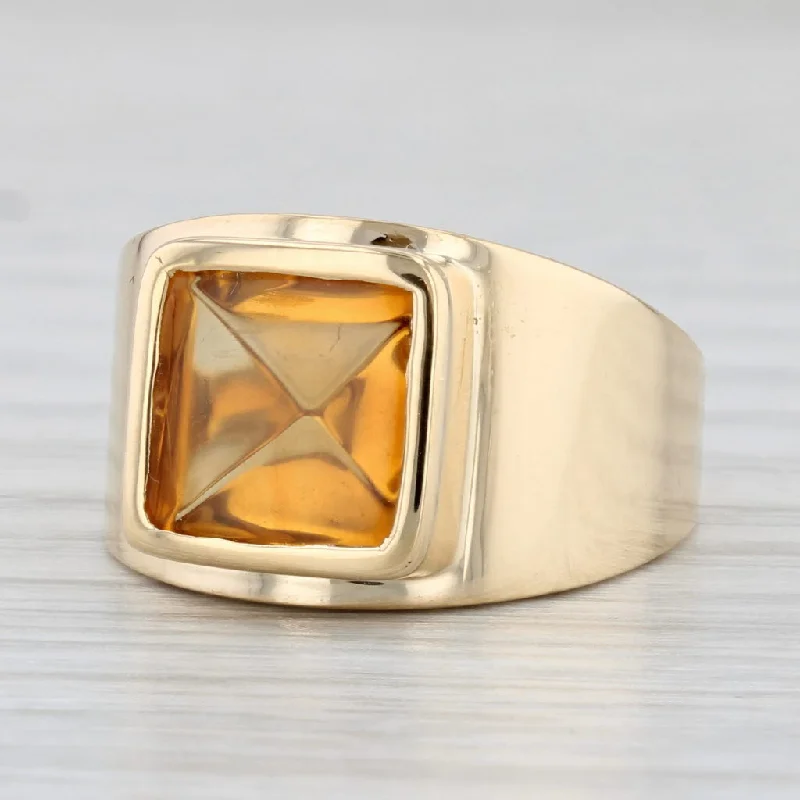 platinum and diamond engagement rings for women-Orange Citrine Cabochon Solitaire Ring 18k Yellow Gold Size 5