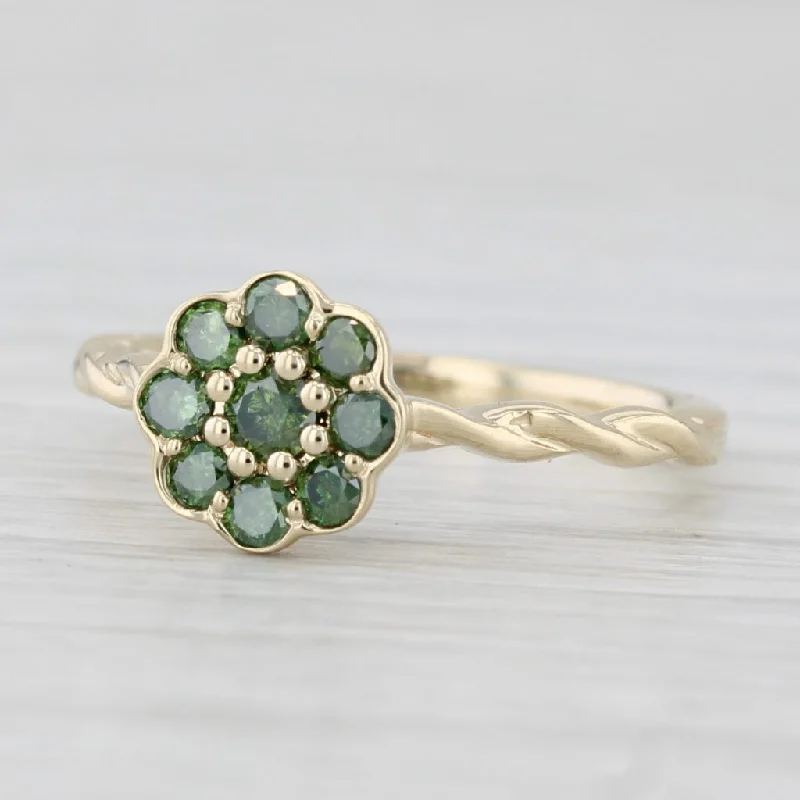 vintage-inspired engagement rings for women-0.30ctw Green Diamond Flower Cluster Ring 10k Yellow Gold Size 5