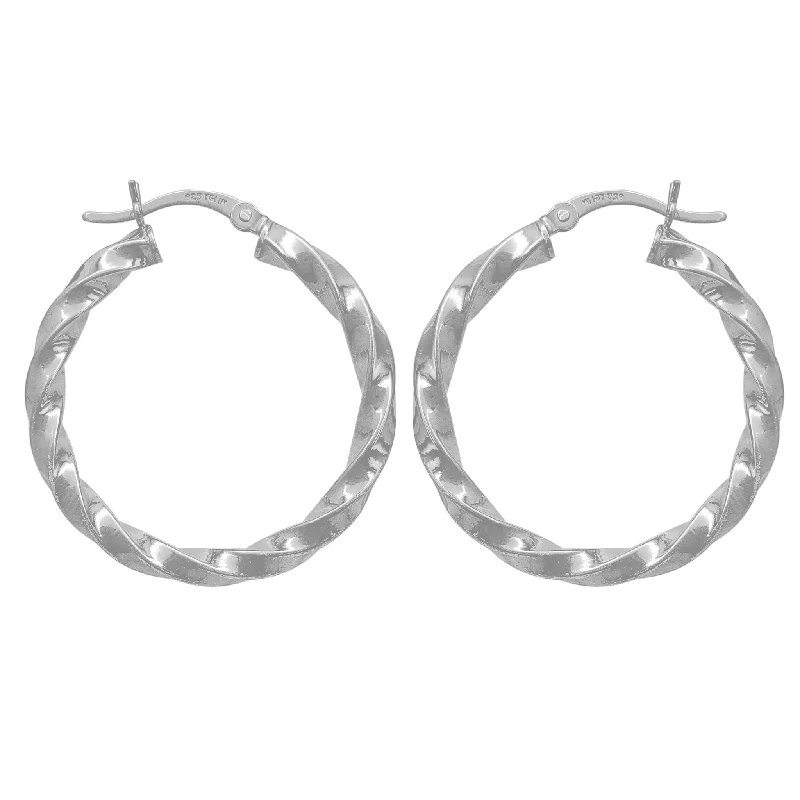 glitter earrings for women-Twist Hoop Earrings (Silver)