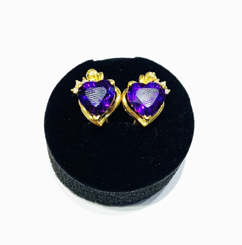 dangling gemstone earrings for women-Amethyst Heart Earrings (18K)