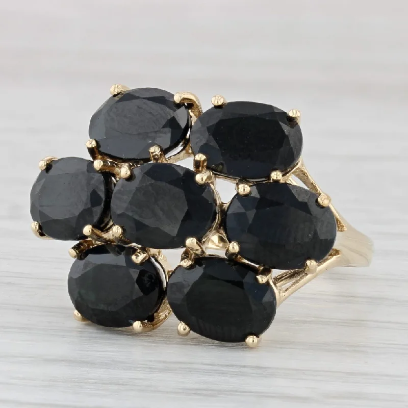 halo diamond engagement rings for women-12.50ctw Black Sapphire Cluster Ring 10k Yellow Gold Size 8.25 Cocktail