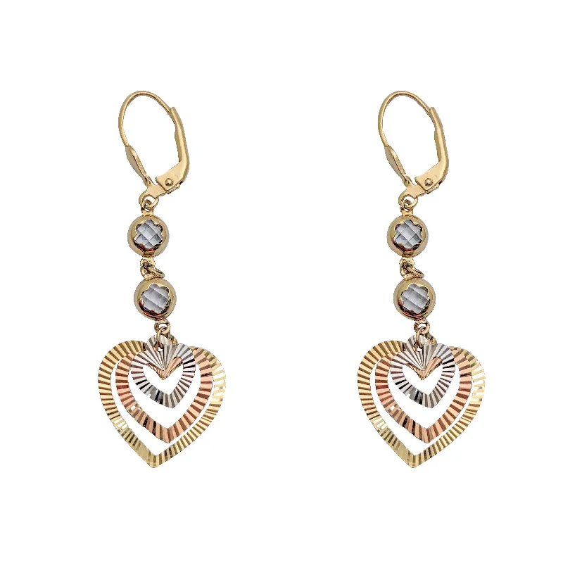 chandelier diamond earrings for women-Tri-Tone Fluted Hearts Earring (14K)