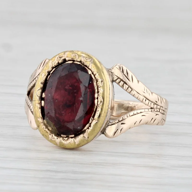 simple engagement rings for women-Antique Victorian 1.35ct Garnet Ring Oval Solitaire Size 6