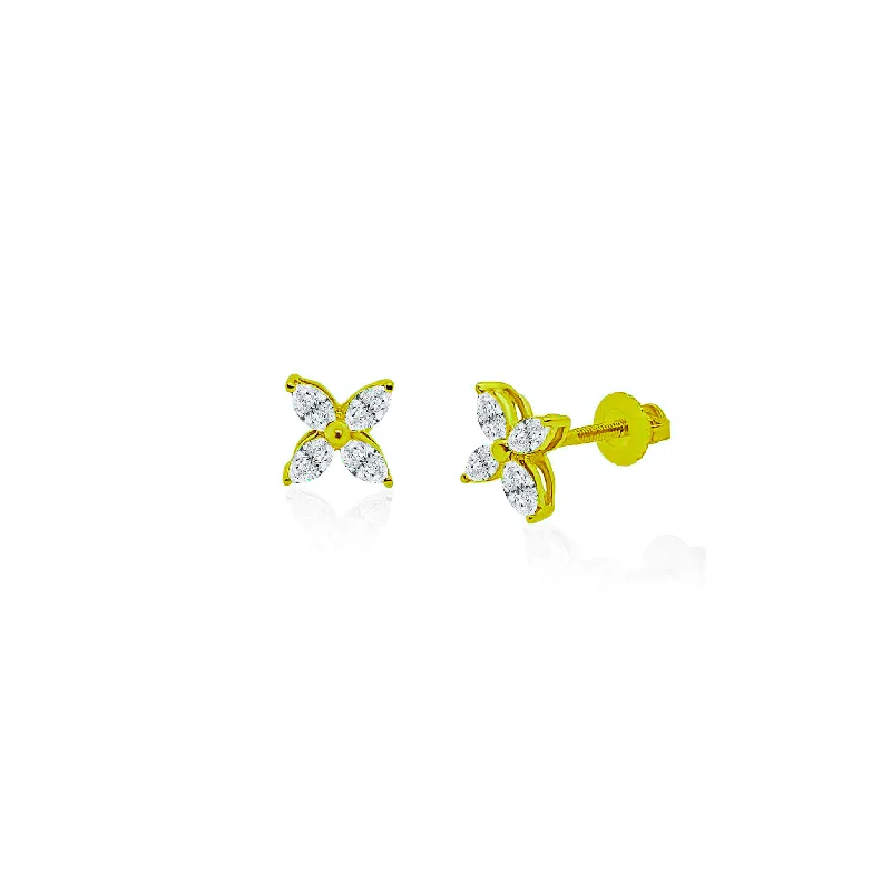 chandelier earrings for women-Diamond Marquise Flower Stud Earrings (14K)