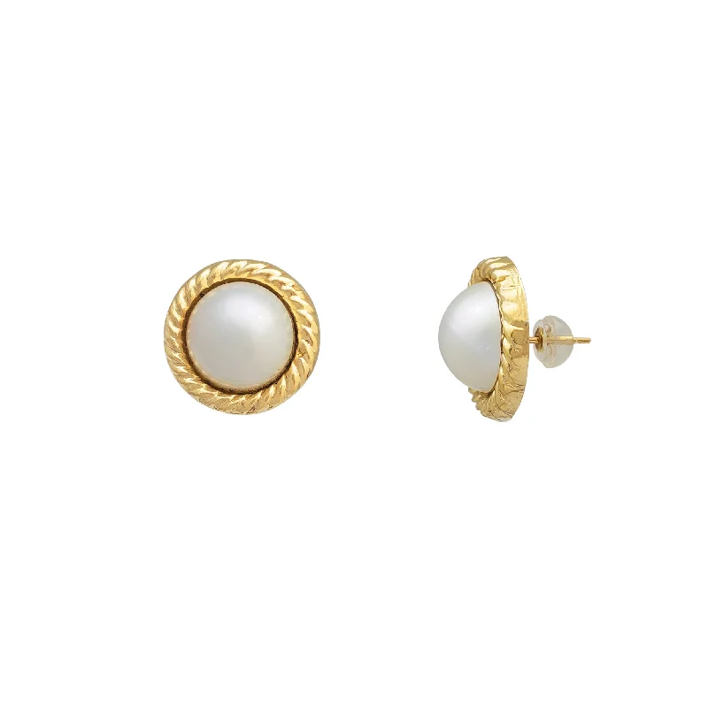 flower-shaped earrings for women-Rope Frame Pearl Stud Earrings (14K)