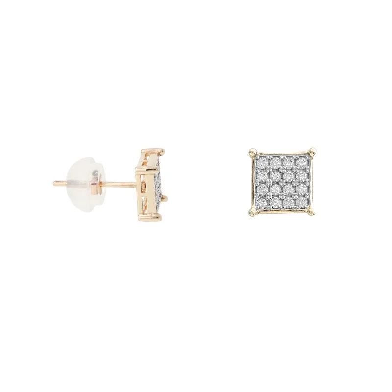 heart-shaped earrings for women-Zirconia Square Stud Earrings (14K)