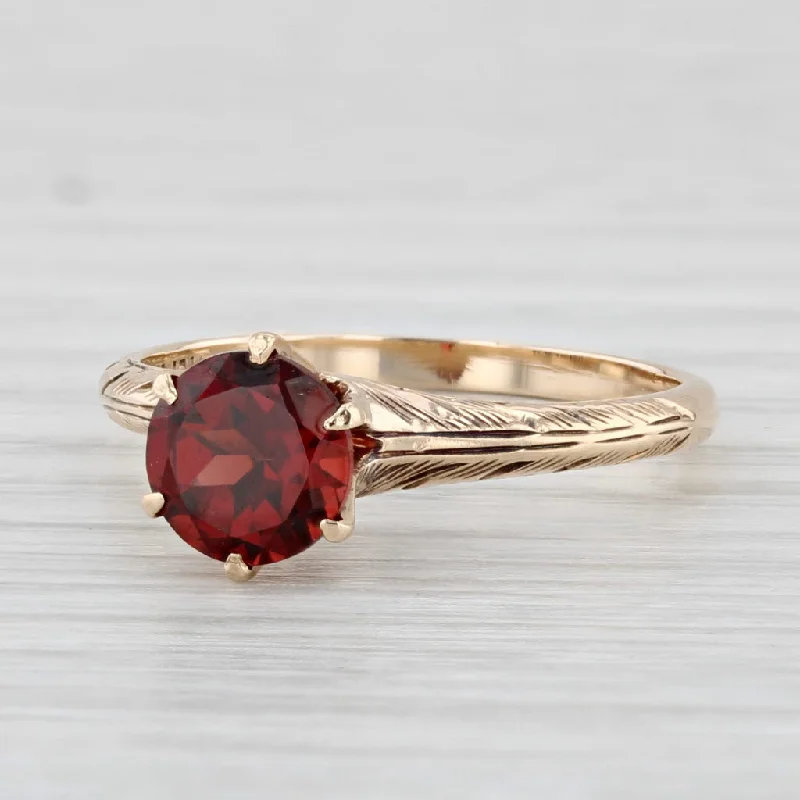 affordable engagement rings with gemstones for women-Vintage 1.35ct Round Garnet Solitaire Ring 10k Yellow Gold Size 6.75