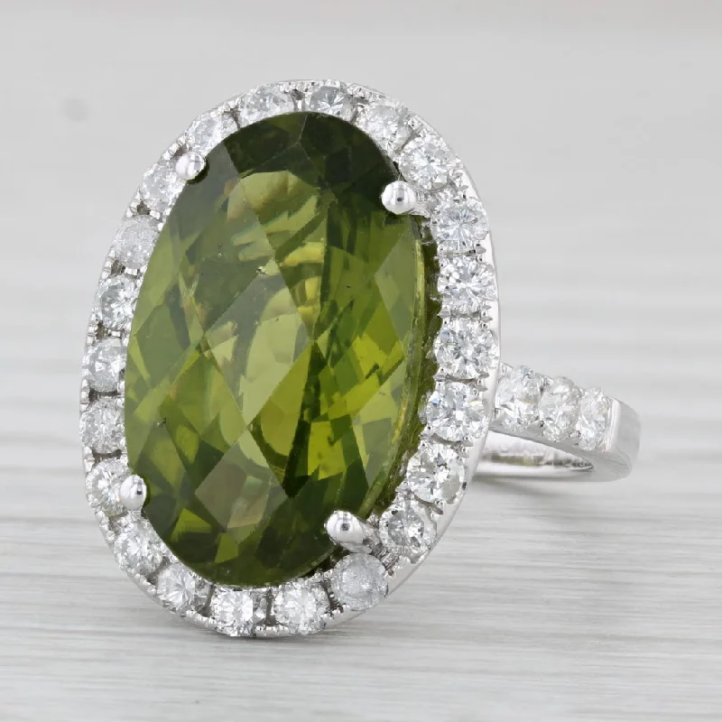 elegant engagement rings for women-12.10ctw Peridot Diamond Halo Ring 18k White Gold Size 7 M Christoff