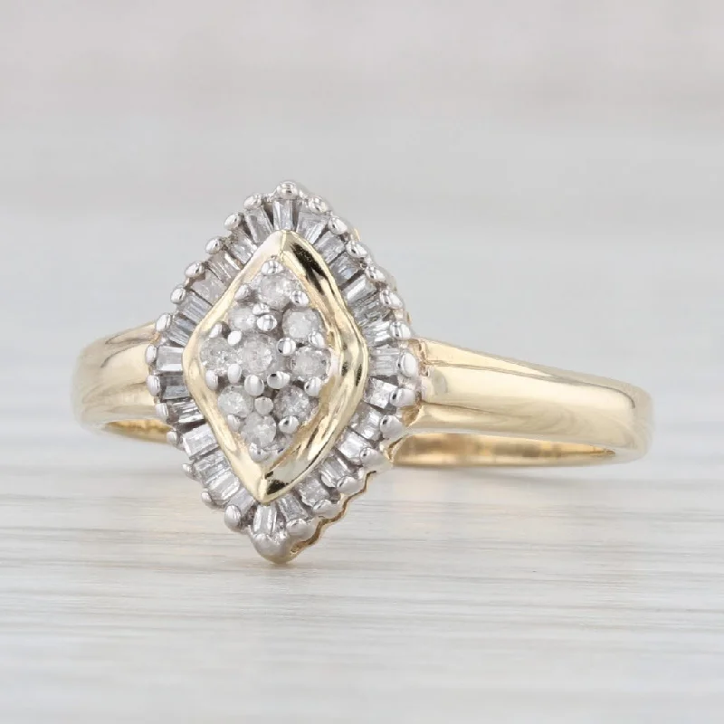 unique engagement rings for women-0.19ctw Diamond Cluster Halo Ring 10k Yellow Gold Size 7.75