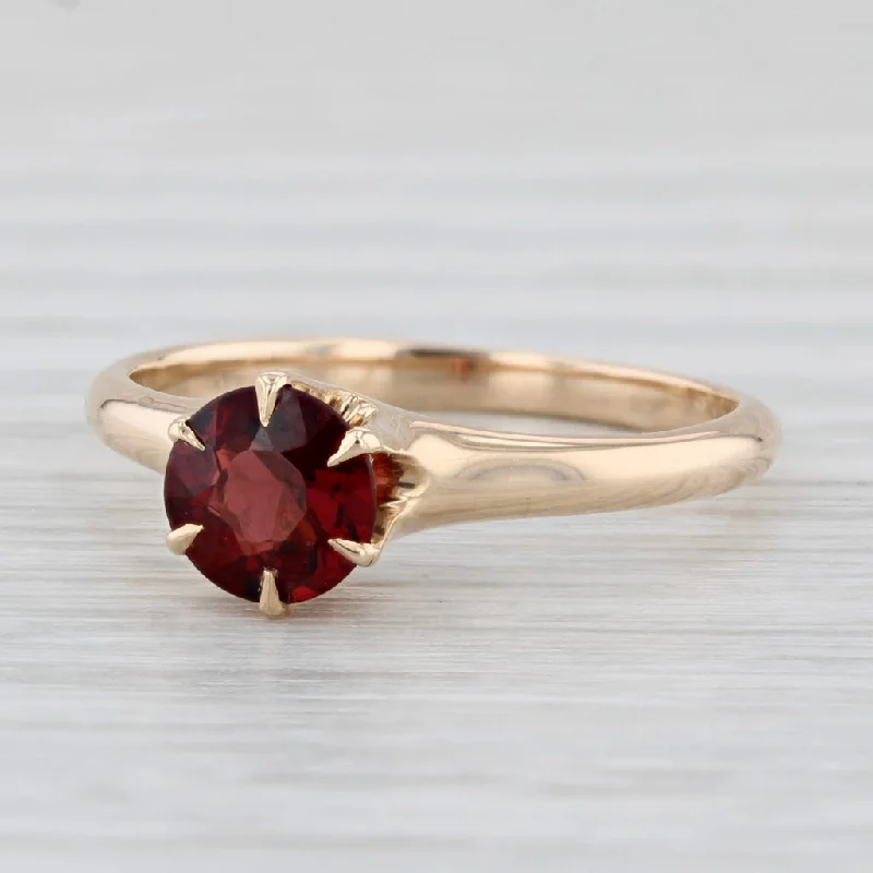 platinum engagement rings with diamonds for women-Antique Round Garnet Solitaire Ring 14k Yellow Gold Size 6.25