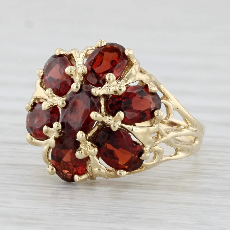 bridal sets engagement rings for women-3.90ctw Garnet Flower Ring 14k Yellow Gold Size 7 Cocktail