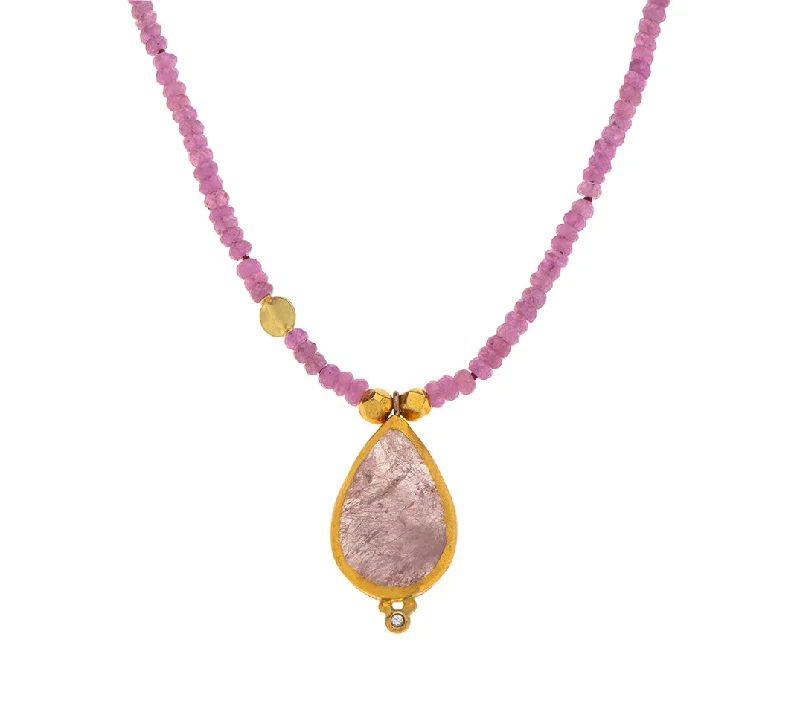 chunky necklaces for women-Nava Zahavi Pink Sapphire Yellow Gold Drop Necklace