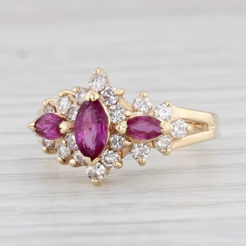 unique engagement rings for women-1.12ctw Marquise Ruby Diamond Halo Ring 14k Yellow Gold Size 5.25