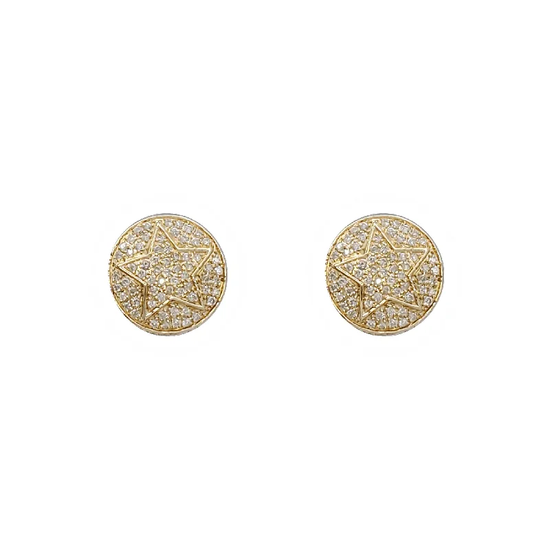 creative earrings for women-Diamond Iced-Out Star Round Stud Earring (14K)