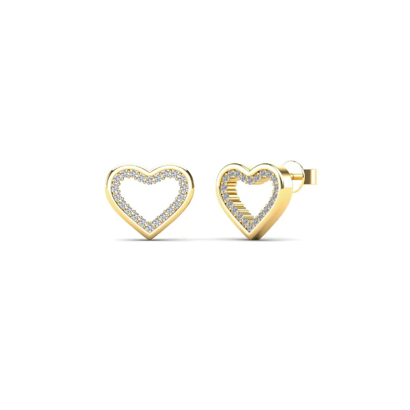 diamond earrings for women-Diamond Heart-Shape Outlined Stud Earrings (14K)