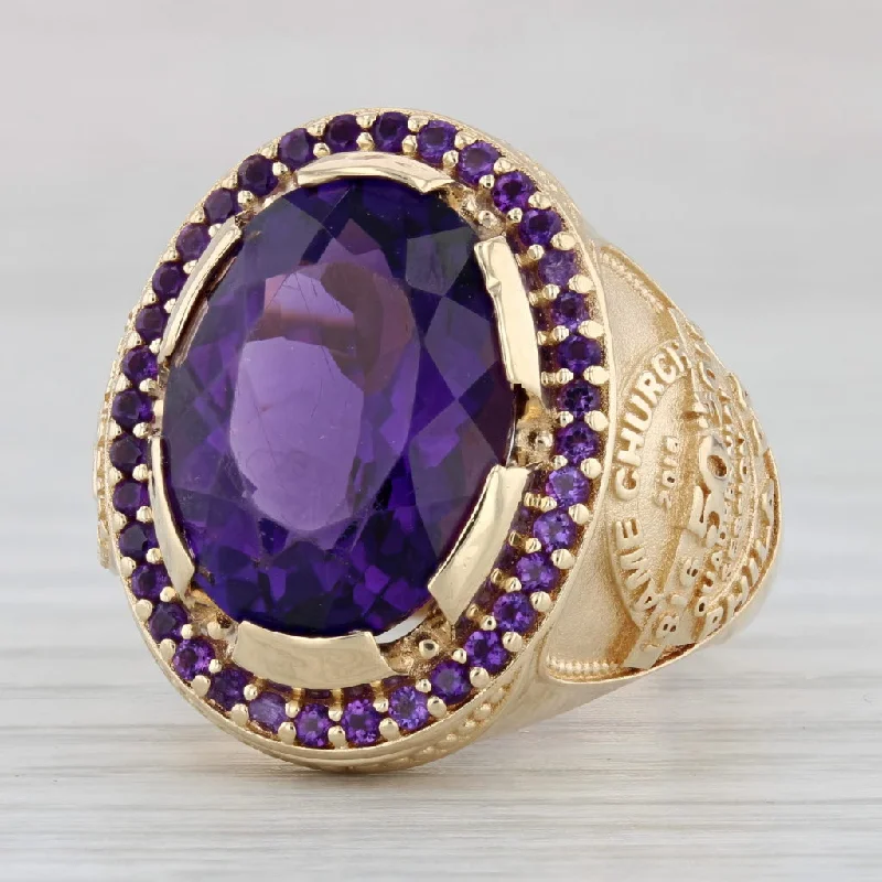 gold-plated engagement rings for women-8.25ctw Oval Amethyst American Episcopal African Ring 14k Gold Church Keepsake