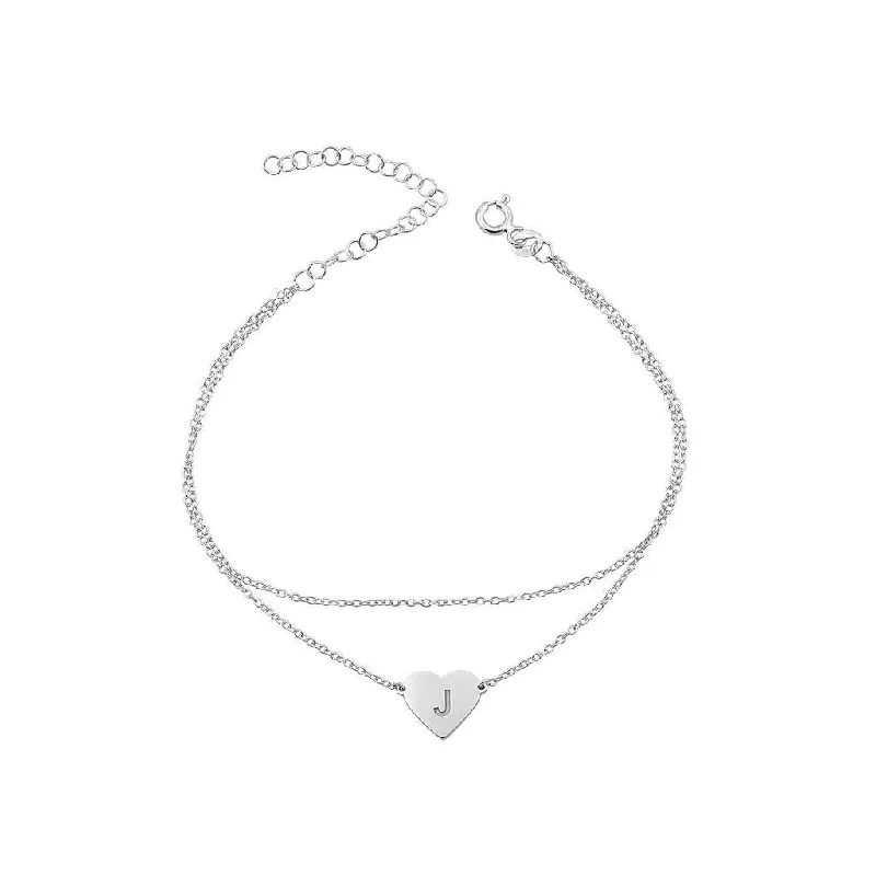 elegant ankle bracelets for women-Layered Heart Initial Anklet