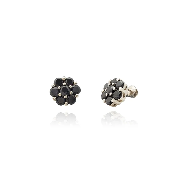 gemstone earrings for women-Black Honeycomb Cluster Stud Earrings (Silver)