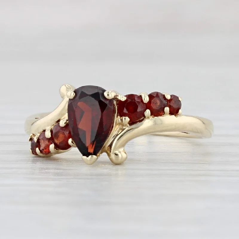 exquisite engagement rings for women-1.60ctw Pear Garnet Ring 14k Yellow Gold Size 8.25 Bypass