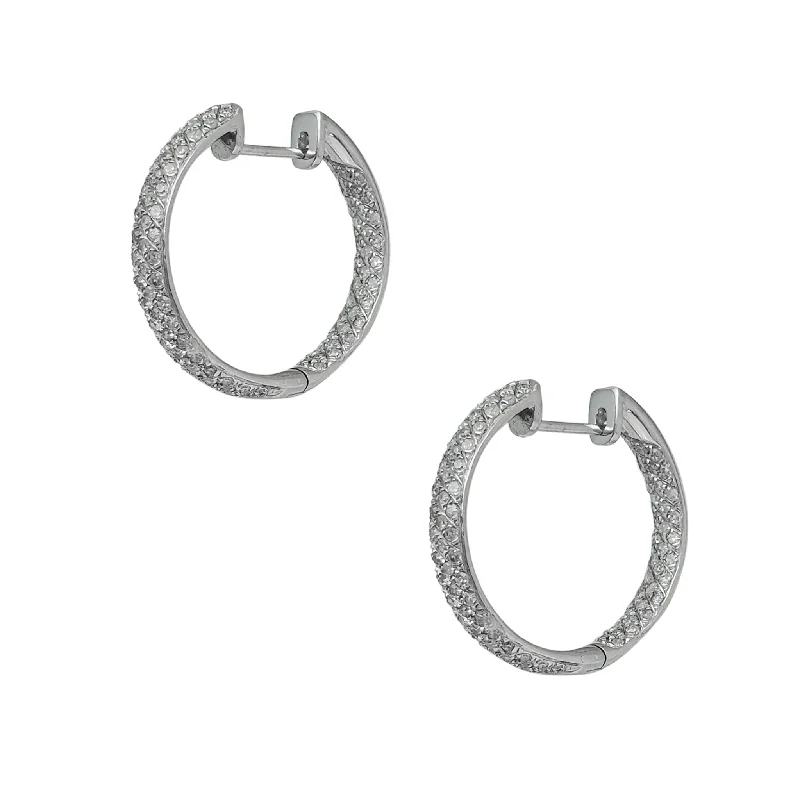 vintage earrings for women-[0.8 inch] Diamond Pave Inside-Out Hoops Earrings (14K)