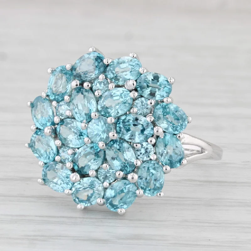 cushion-shaped engagement rings for women-4.85ctw Blue Zircon Cluster Ring 10k White Gold Size 8.25 Cocktail