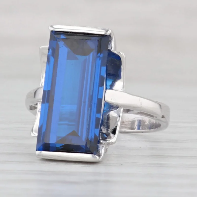 exquisite engagement rings for women-5.50ct Lab Created Blue Spinel Ring 10k White Gold Size 6 rectangle Solitaire