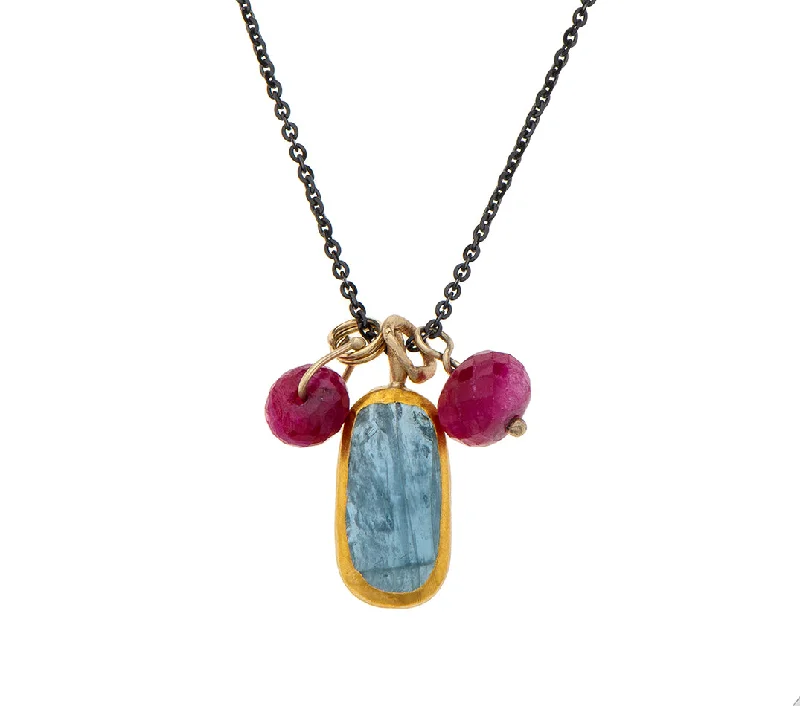 statement chain necklaces for women-Nava Zahavi Yellow Gold Aquamarine and Ruby Necklace