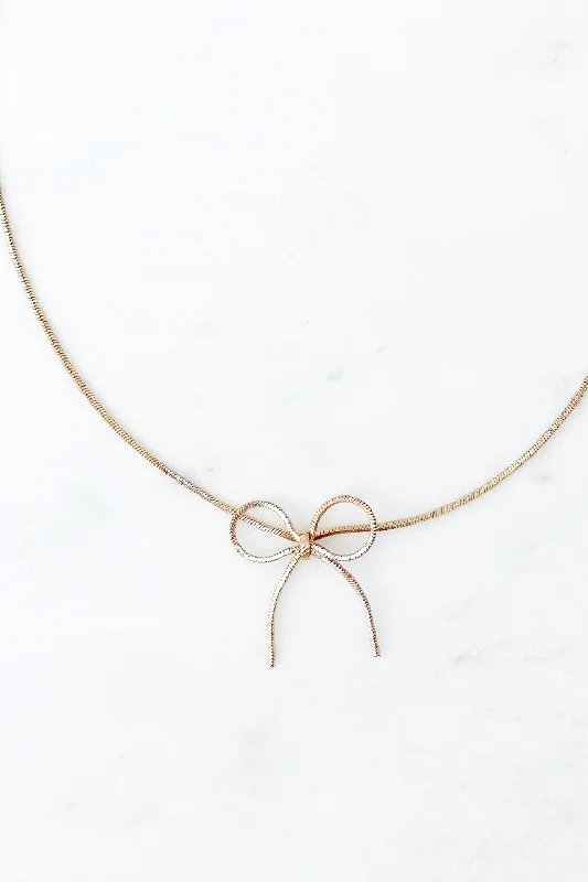 romantic sterling silver necklaces for women-Gold Bow Short Necklace