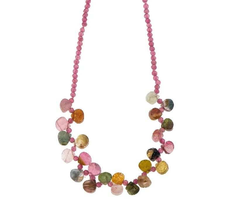 initial necklaces for women-Nava Zahavi Pink Sapphire and Tourmaline Drops Necklace