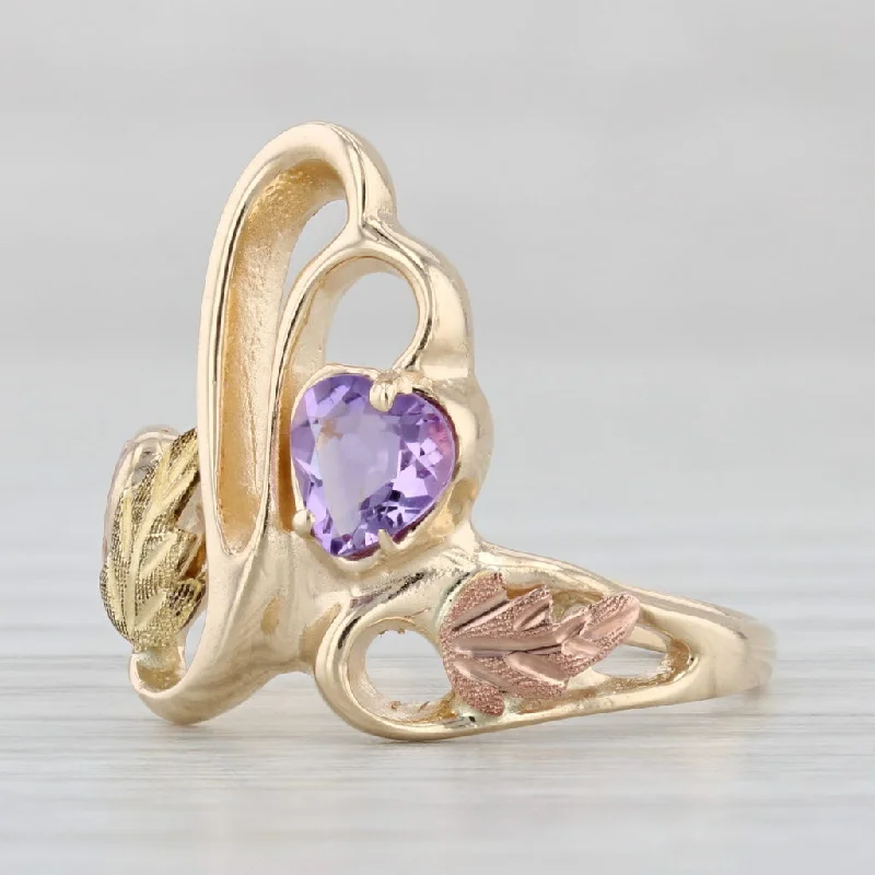 beautiful engagement rings for women-0.40ct Amethyst Heart Ring 10k Stamper Black Hills Gold Size 6.75