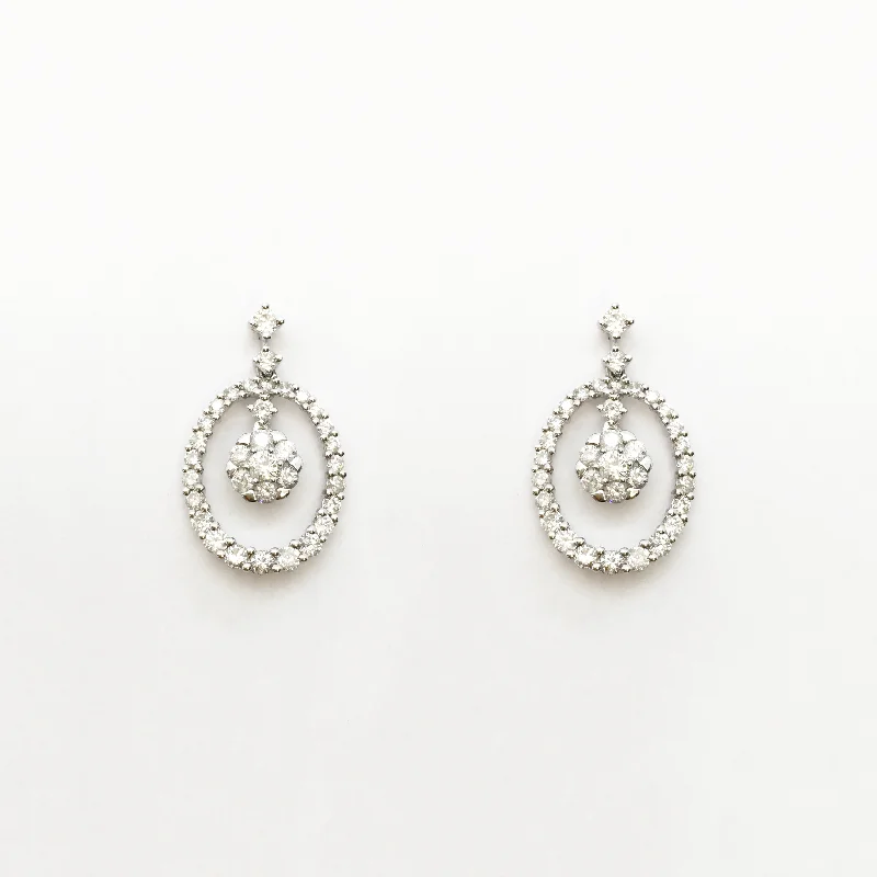 fashion earrings for women-Diamond Cluster Oval Dangling Earrings (14K)