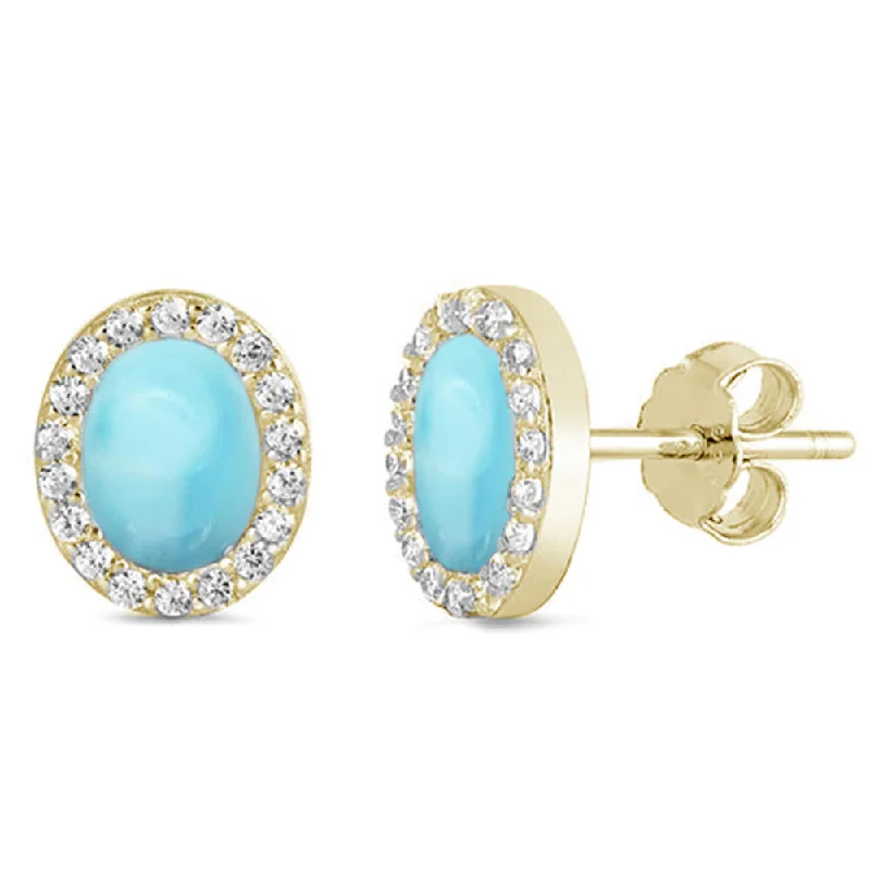 double stud earrings for women-Larimar Oval Cut Earrings in Gold