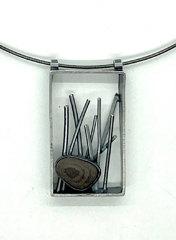 charm necklaces for women-Rectangle grass and rock pendant