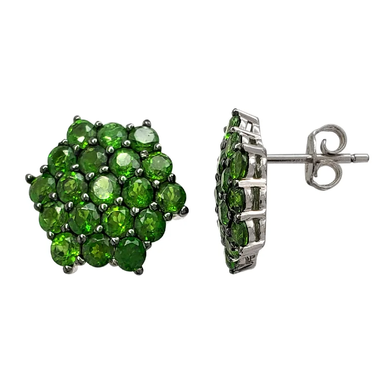 unique earrings for women-Green Zirconia Iced-Out Hexagon Stud Earrings (Silver)