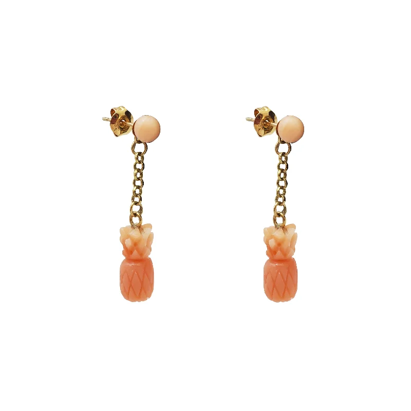 luxury gold earrings for women-Coral Pineapple Dangling Earrings (14K)