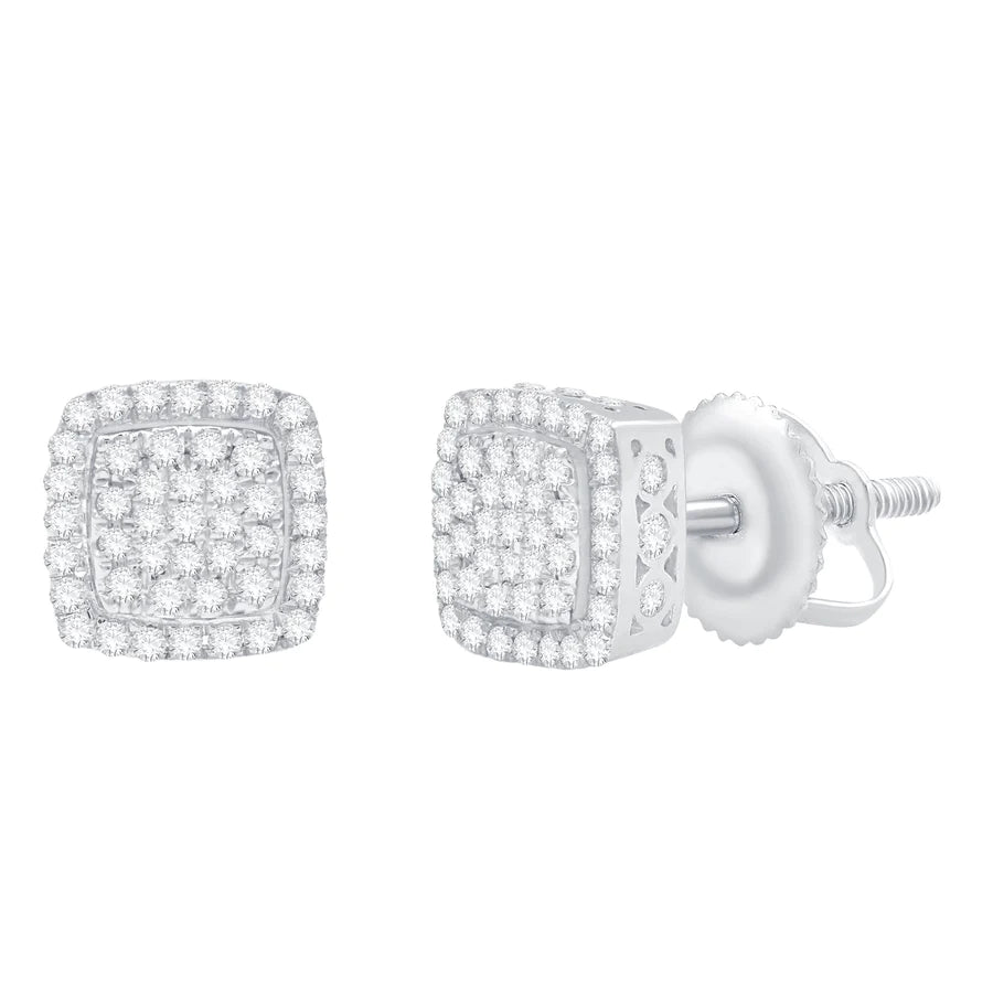 chandelier earrings for women-Diamond Square Earrings (14K).