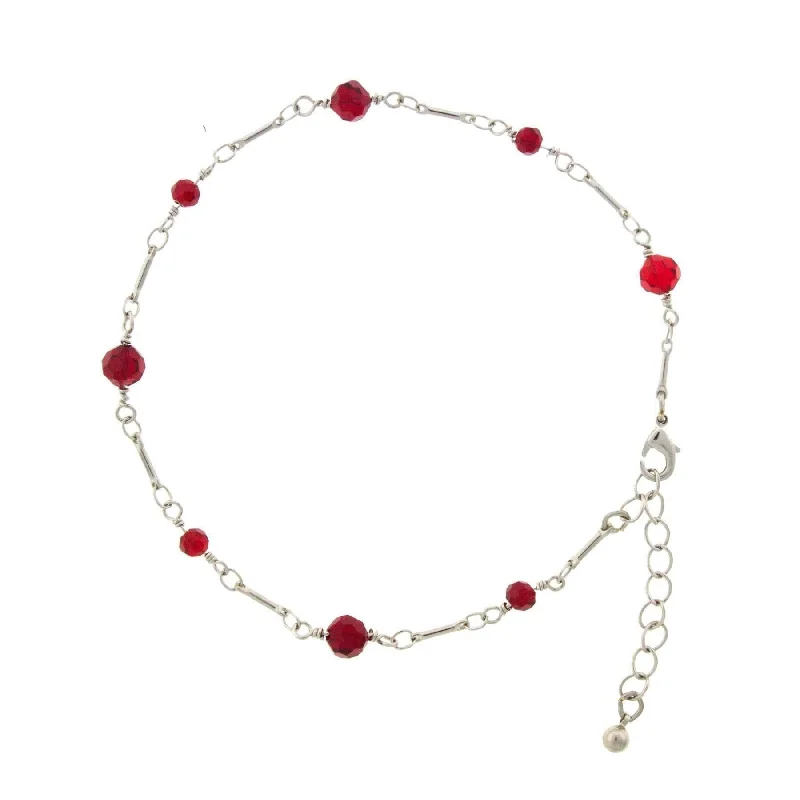 infinity anklets for women-1928 Jewelry Red Beaded Crystal Chain Anklet 9" +  1.5" Extension