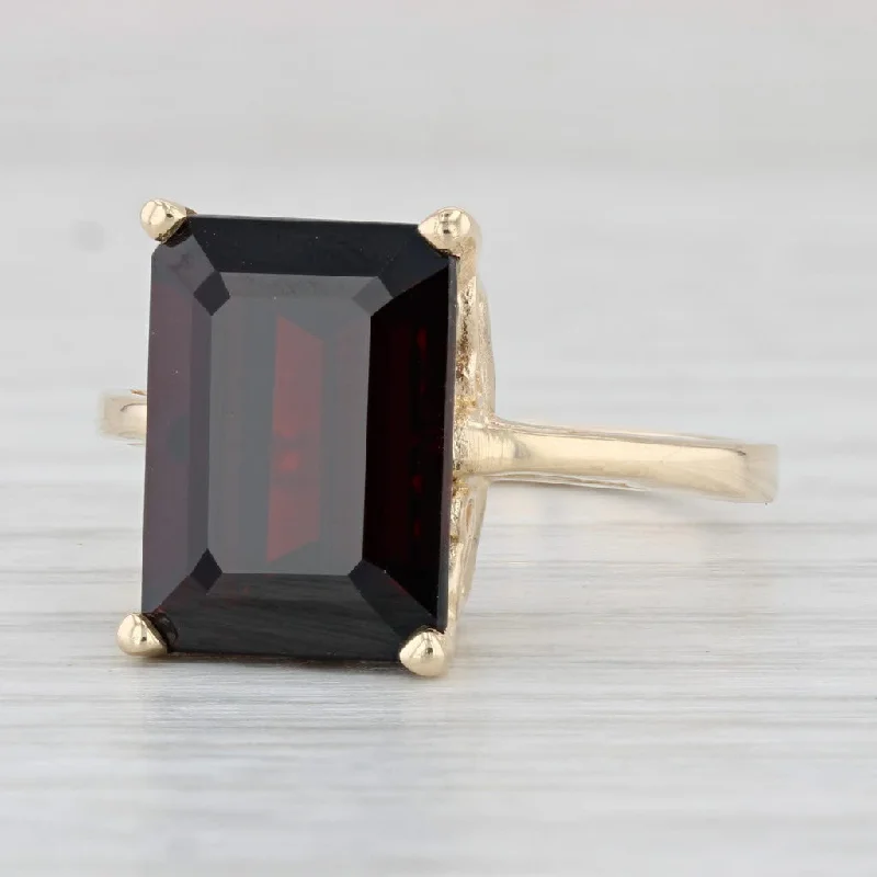 custom wedding and engagement rings for women-8.90ct Emerald Cut Red Garnet Solitaire Ring 14k Yellow Gold Size 9.75