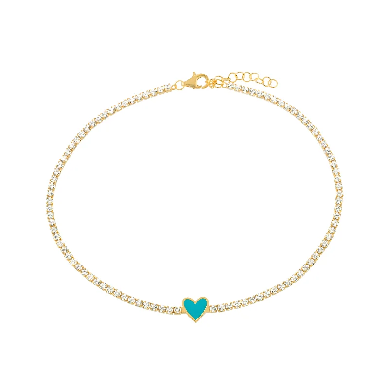 colorful anklets for women-Blue Enamel Heart Anklet