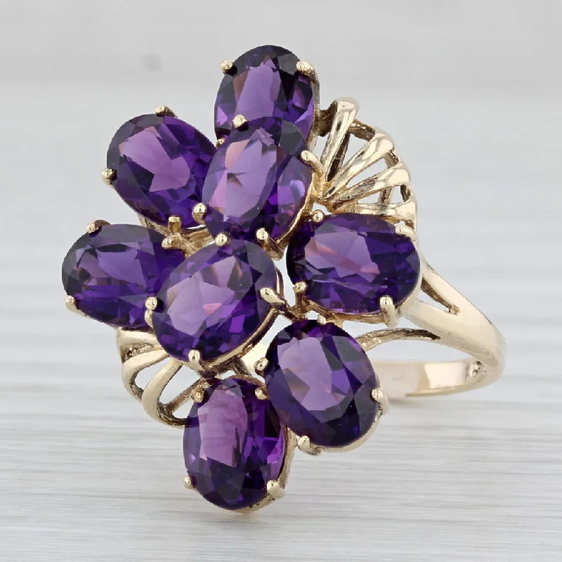 vintage diamond engagement rings for women-9.40ctw Amethyst Cluster Ring 10k Yellow Gold Size 9 Cocktail