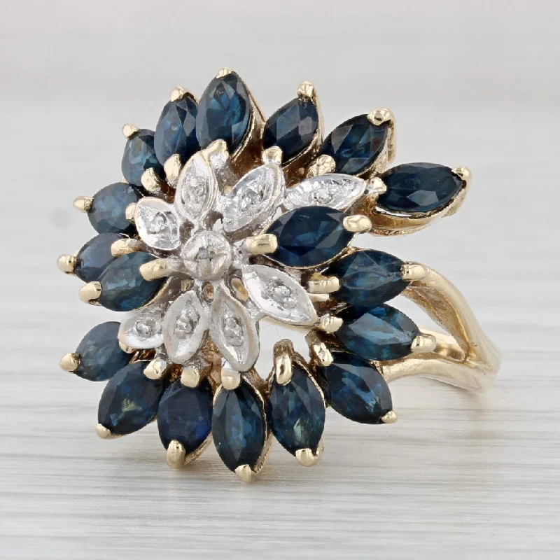 sapphire engagement rings for women-5ctw Blue Sapphire Diamond Cluster Ring 10k Yellow Gold Size 8.25 Cocktail