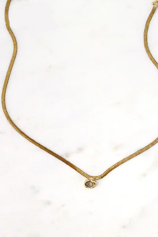 adjustable gold necklaces for women-Vintage Herringbone Stone Necklace Gold