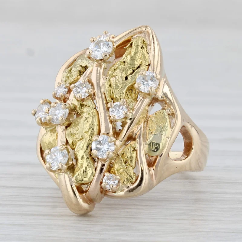 engagement rings with birthstones for women-0.65ctw Diamond Cocktail Ring 14k 18k Yellow Gold Nugget Size 7