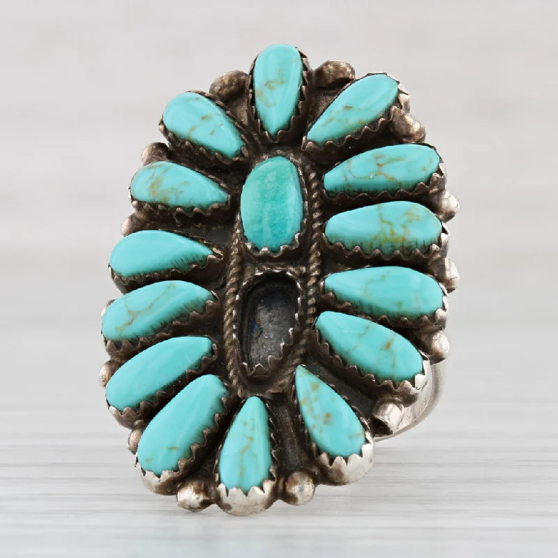 gold engagement rings for women-Vintage Native American Turquoise Ring Sterling Silver Size 7.5 Navajo P. Jones