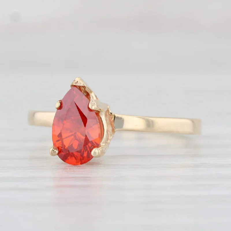 matching wedding rings for engagement rings for women-1.10ct Pear Orange Spessartite Garnet Ring 14k Yellow Gold Size 6.25