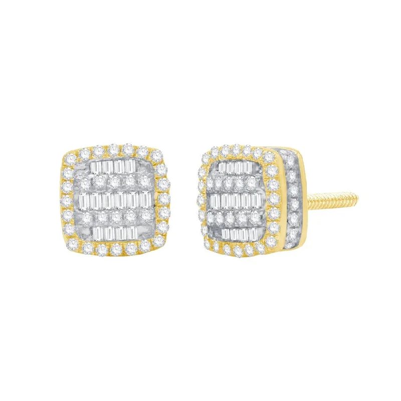 classic earrings for women-Diamond Baguette Square Earrings (14k)